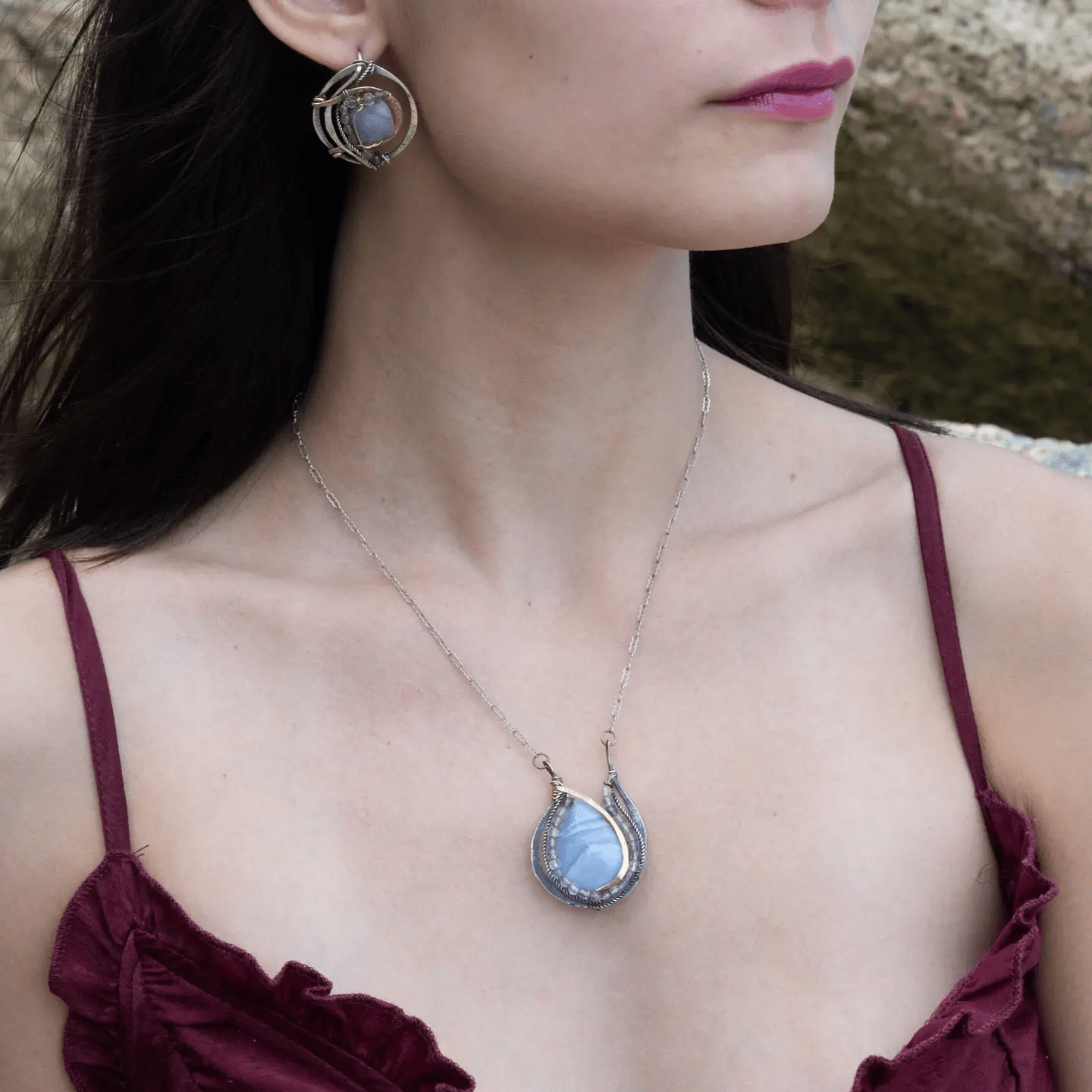 Halston Lace Agate Drop Necklace 83345N - Art by any Means Jewelryproduct_