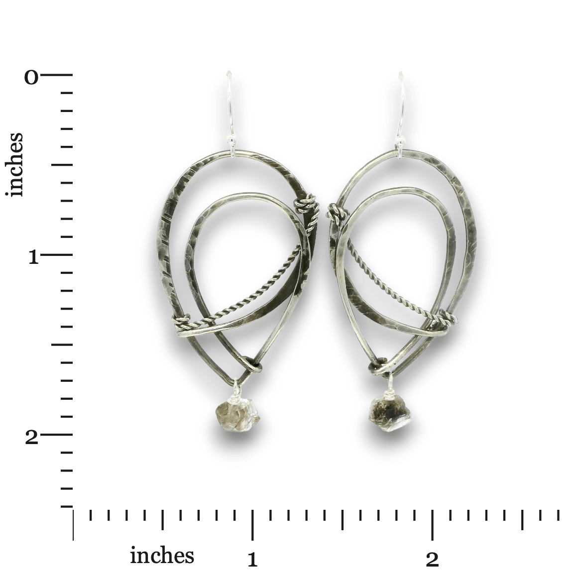 Handmade oxidized drop earrings featuring Himalayan Herkimer diamond quartz, by Art by any Means Jewelry