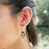 Handmade drop earrings featuring tourmaline gemstones, by Art by any Means Jewelry