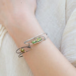 Handmade oxidized sterling silver olive branch bracelet with freshwater pearls, by Art by any Means Jewelry