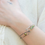Handmade oxidized sterling silver olive branch bracelet with freshwater pearls, by Art by any Means Jewelry
