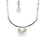 Handmade opal gemstone slide necklace with hammered brass arch and sterling silver house pendant - Art by any Means Jewelry