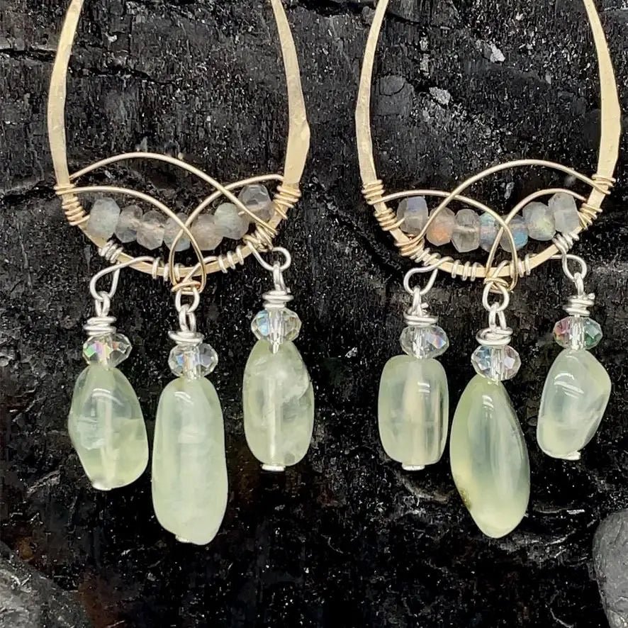 Prehnite Nugget Chandelier Earrings - Art by any Means Jewelryproduct_