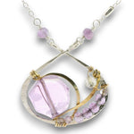 Sterling silver and brass pendant necklace amethyst and labradorite gemstones on gold filled wire and sterling silver chain