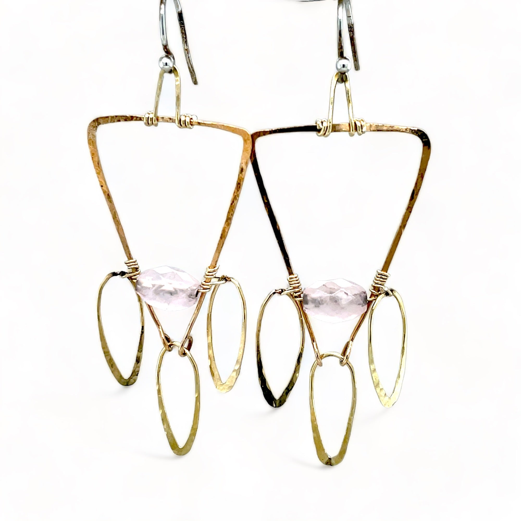 Rose Quartz Triangle Earrings E82044 - Art by any Means Jewelryproduct_