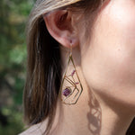 Handmade drop earrings featuring ruby gemstones in a terraced design, by Art by any Means Jewelry