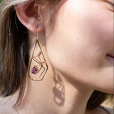 Handmade drop earrings featuring ruby gemstones in a terraced design, by Art by any Means Jewelry