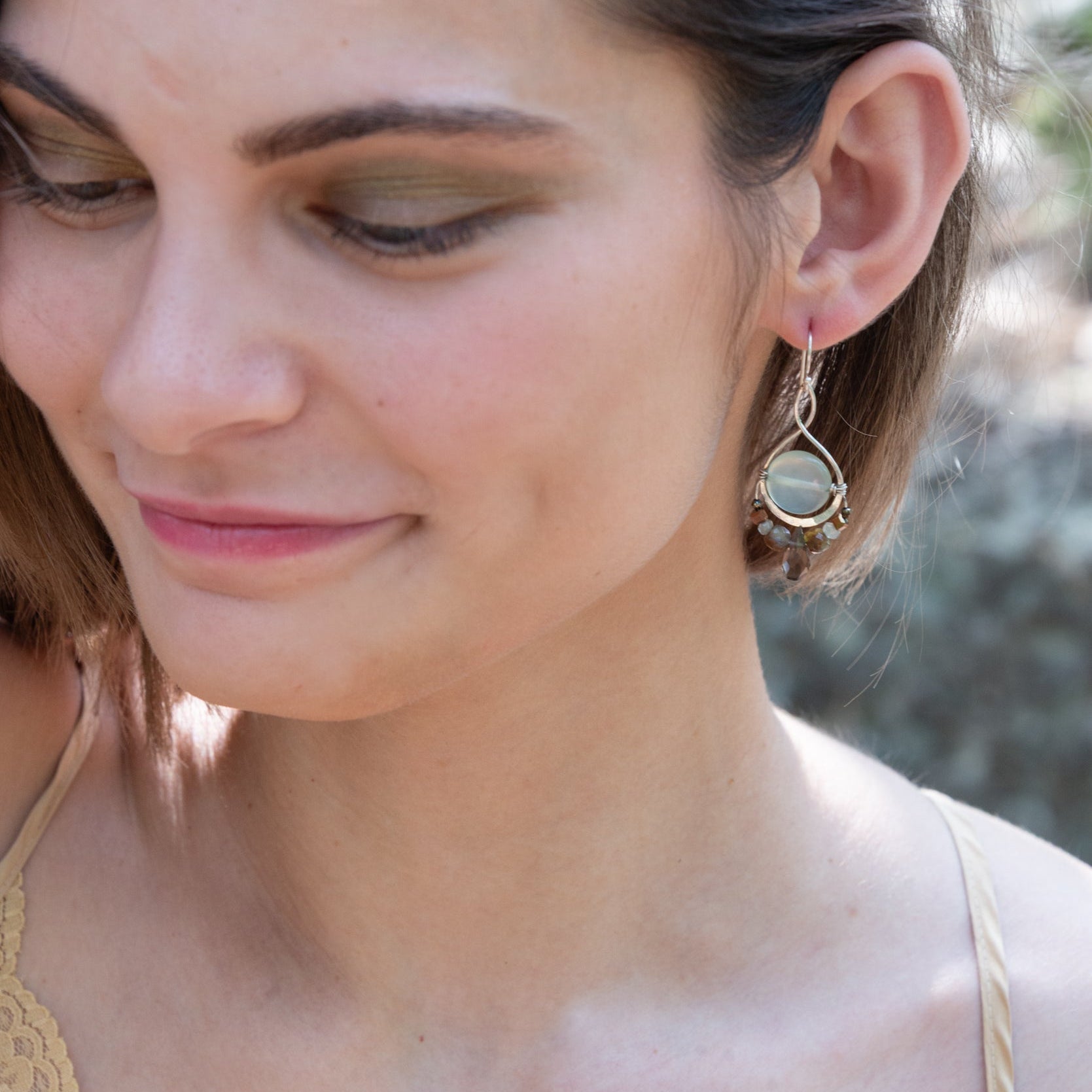 Handmade drop earrings featuring serpentine gemstones, by Art by any Means Jewelry