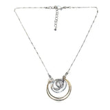 Handmade hammered and darkened sterling silver knot with hammered bronze large arches on sterling silver tube chain necklace
