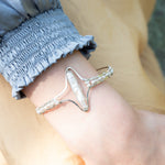 Handmade hammered sterling silver cuff bracelet with freshwater pearls, by Art by any Means Jewelry