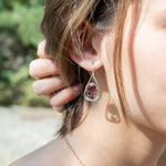 Handmade drop earrings featuring faceted garnet gemstones, by Art by any Means Jewelry