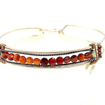 Sterling silver skinny bracelet with hessonite garnet coins and pyrite gemstones, lined with oxidized sterling silver twist wires