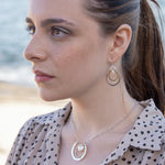 Handmade brass double hoop hanging from moonstone gems and fresh water pearls on gold fill wire