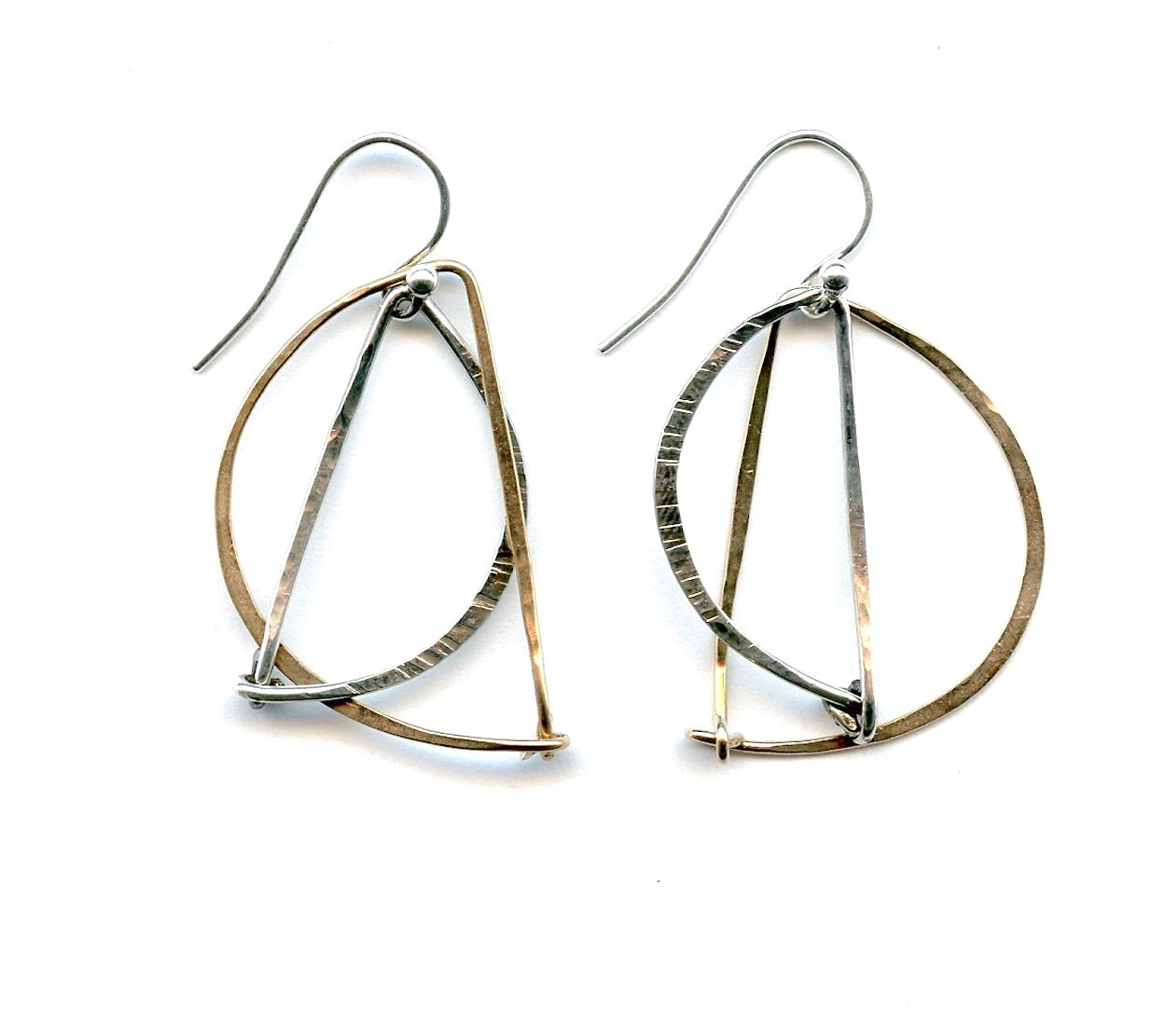 Hammered sterling silver and bronze interlocking semi circle earrings
