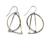Hammered sterling silver and bronze interlocking semi circle earrings