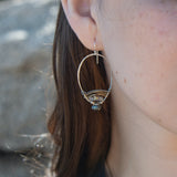 Sterling silver earrings woven with gold filled wire, crystal cubes, rutilated quartz, and pyrite drop gemstones