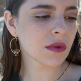 Sterling silver earrings woven with gold filled wire, crystal cubes, rutilated quartz, and pyrite drop gemstones
