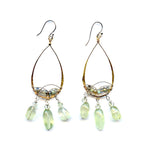 14k gold filled drop earrings lined with labradorite gemstones, with prehnite and crystal dangles