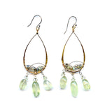 14k gold filled drop earrings lined with labradorite gemstones, with prehnite and crystal dangles