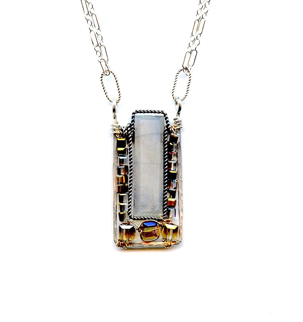 moonstone oxidized sterling silver twisted wire crystal cubes sterling silver box pendant sterling silver delicate chain