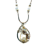 Freshwater pearl, Labradorite, moonstone gemstones, Handmade sterling silver drop on arch, dot chain necklace with clasp