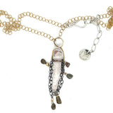 Handmade Quartz Tassel Necklace with quartz point and black opal gemstones on 14k gold-filled chain -Art by any Means Jewelry
